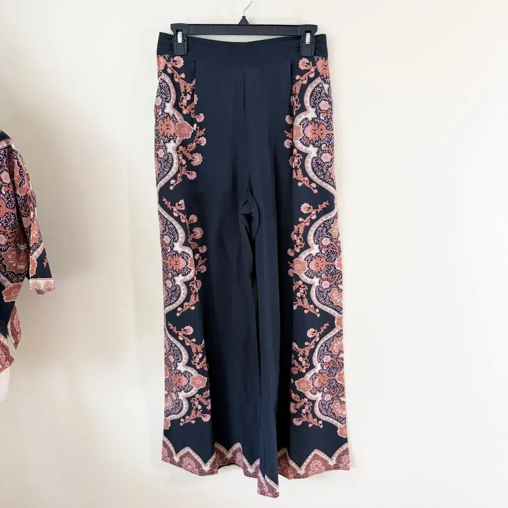 Cleobella Black/Tan Short Sleeve Top & Wide Leg Pants Coordinating Set XS/Small - Picture 6 of 12